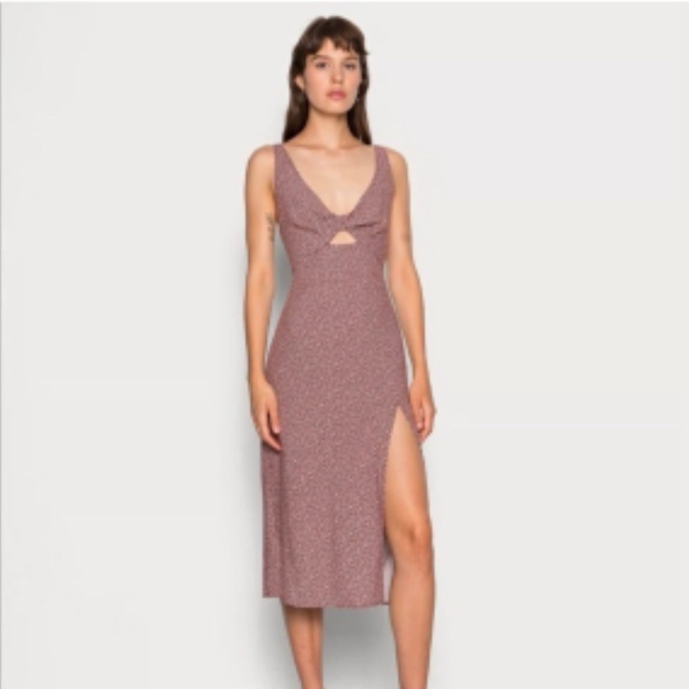 Abercrombie & Fitch Brown Twist-Front Cutout Midi Dress Medium